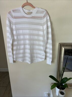 Michael Kors cotton semi sheer, striped crewneck, long sleeve top small